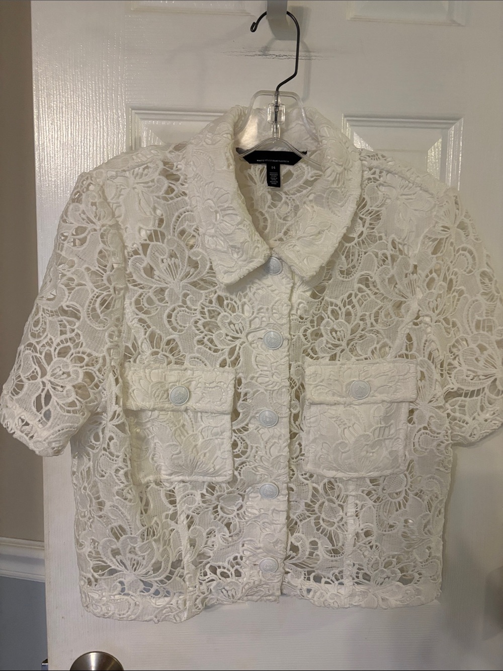 White House Black Market White Lace Short-Sleeve Jacket